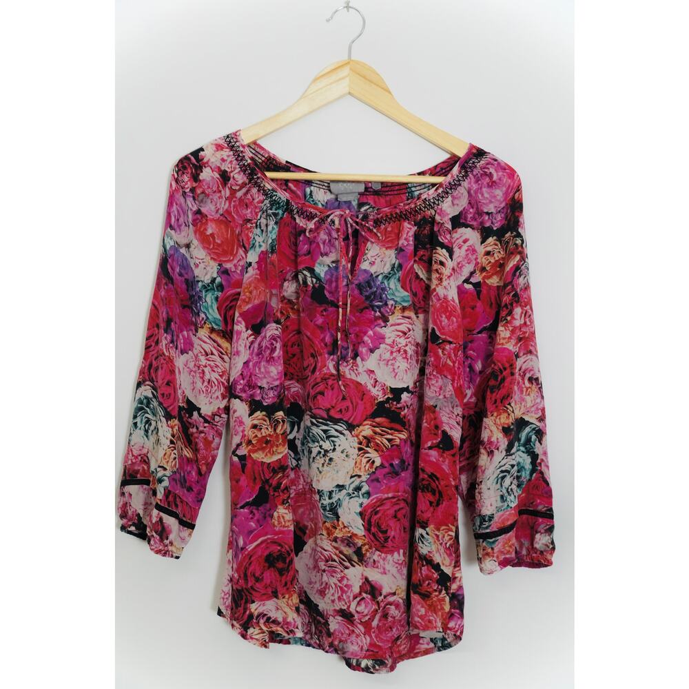 Vanessa Virginia 100% Silk Floral Blouse Size Medium - Picture 2 of 6